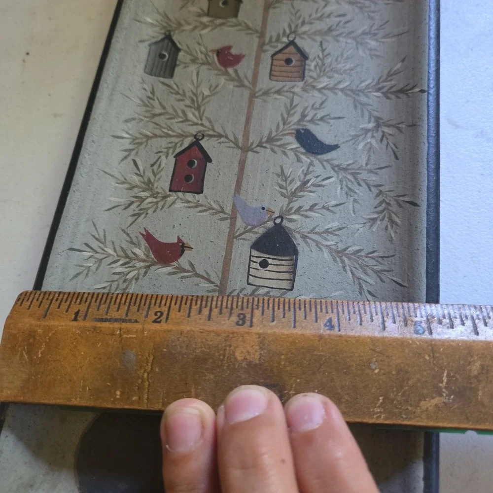 Donna White Birdhouse Birds Hand Painted Wall Hanging Wooden Tray Folk Art Tree